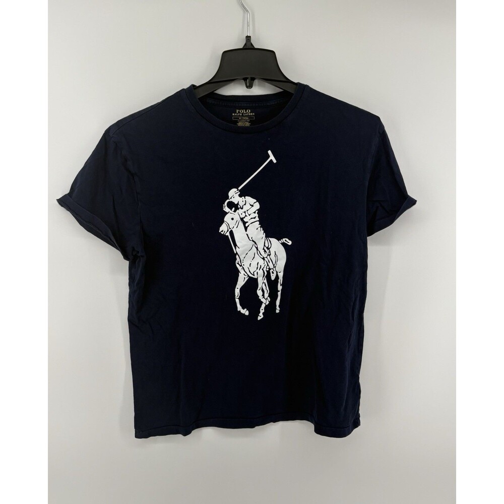 Polo Ralph Lauren Big Pony T-Shirt Mens M Navy Blue White Graphic Crewneck Tee